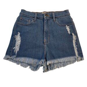 Vibrant MIU Women's Shorts Size M Blue Denim Cut-off Distressed Pockets Stretch